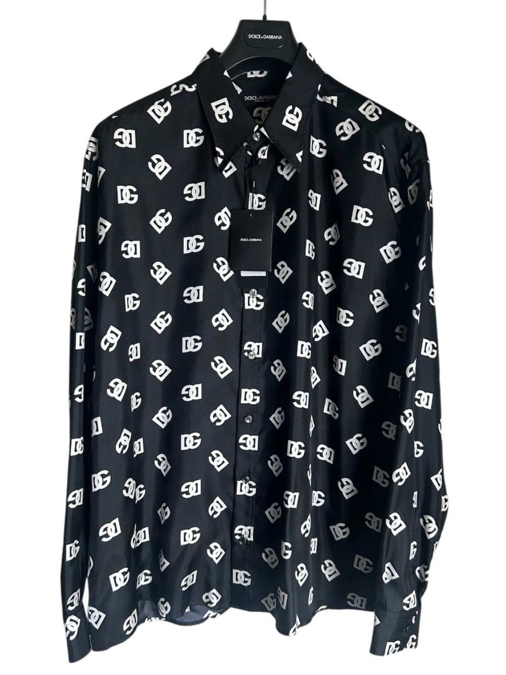 Dolce & Gabbana Black Logo-Print Long-Sleeve SILK 100%